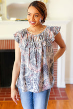 Load image into Gallery viewer, Everyday Gray & Coral Tie Dye Frilled Short Sleeve Yoke Top