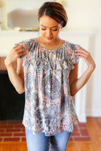 Load image into Gallery viewer, Everyday Gray & Coral Tie Dye Frilled Short Sleeve Yoke Top