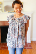 Load image into Gallery viewer, Everyday Gray & Coral Tie Dye Frilled Short Sleeve Yoke Top