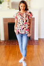 Load image into Gallery viewer, Peach Tropical Floral Tie Neck Raglan Top