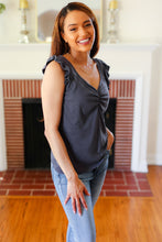 Load image into Gallery viewer, Sunny Days Charcoal Sweetheart Neckline Ribbed Top