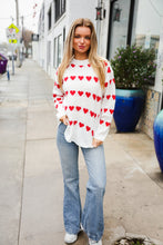 Load image into Gallery viewer, Be Mine White Jacquard Heart Stripe Pullover Sweater