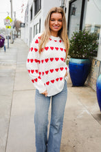 Load image into Gallery viewer, Be Mine White Jacquard Heart Stripe Pullover Sweater