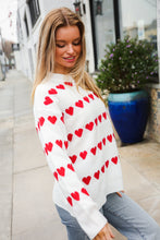 Load image into Gallery viewer, Be Mine White Jacquard Heart Stripe Pullover Sweater
