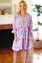 Load image into Gallery viewer, Love Found Blue & Lavender Ikat Print V Neck Dress