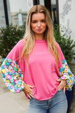 Load image into Gallery viewer, Lock Eyes Pink & Floral Bubble Sleeve French Terry Pullover