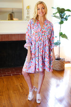 Load image into Gallery viewer, Love Found Blue & Lavender Ikat Print V Neck Dress