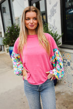 Load image into Gallery viewer, Lock Eyes Pink & Floral Bubble Sleeve French Terry Pullover