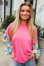 Load image into Gallery viewer, Lock Eyes Pink & Floral Bubble Sleeve French Terry Pullover