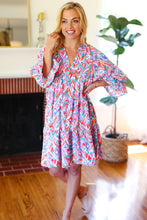 Load image into Gallery viewer, Love Found Blue & Lavender Ikat Print V Neck Dress