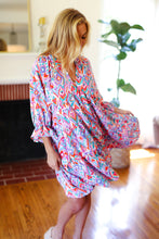 Load image into Gallery viewer, Love Found Blue & Lavender Ikat Print V Neck Dress