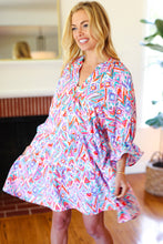 Load image into Gallery viewer, Love Found Blue & Lavender Ikat Print V Neck Dress
