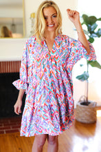 Load image into Gallery viewer, Love Found Blue & Lavender Ikat Print V Neck Dress