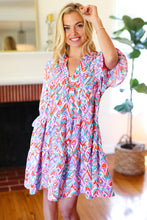 Load image into Gallery viewer, Love Found Blue & Lavender Ikat Print V Neck Dress