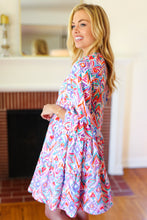 Load image into Gallery viewer, Love Found Blue & Lavender Ikat Print V Neck Dress