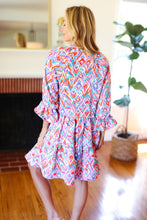 Load image into Gallery viewer, Love Found Blue & Lavender Ikat Print V Neck Dress