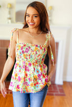 Load image into Gallery viewer, Sunny Days Yellow Floral Smocked Shoulder Tie Top