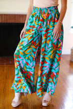 Load image into Gallery viewer, Summer Vibes Green & Orange Abstract Print Smocked Palazzo Pants