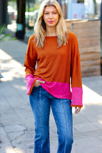 Load image into Gallery viewer, Fuchsia & Rust Color Block Hacci Top