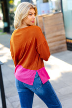 Load image into Gallery viewer, Fuchsia & Rust Color Block Hacci Top