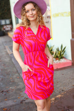 Load image into Gallery viewer, Red & Fuchsia Zebra Surplice V Neck Pocketed Dress