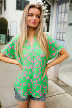 Load image into Gallery viewer, Follow Me Green Animal Print V Neck Short Sleeve Blouse