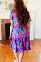 Load image into Gallery viewer, Remember Me Blue & Fuchsia Geo Print V Neck Dress