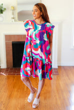 Load image into Gallery viewer, Go For Fun Fuchsia Geo Print Tiered Ruffle Sleeve Woven Dress