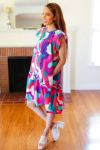Load image into Gallery viewer, Go For Fun Fuchsia Geo Print Tiered Ruffle Sleeve Woven Dress