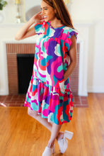 Load image into Gallery viewer, Go For Fun Fuchsia Geo Print Tiered Ruffle Sleeve Woven Dress