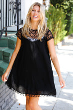Load image into Gallery viewer, Black Embroidered Lace Yoke Fit & Flare Dress