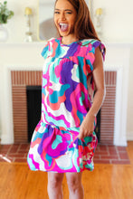 Load image into Gallery viewer, Go For Fun Fuchsia Geo Print Tiered Ruffle Sleeve Woven Dress