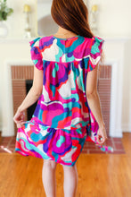 Load image into Gallery viewer, Go For Fun Fuchsia Geo Print Tiered Ruffle Sleeve Woven Dress