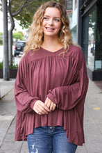 Load image into Gallery viewer, Casual Chic Wine V Neck Yoke Modal Knit Oversized Top