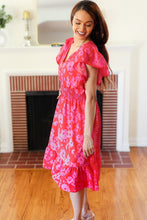 Load image into Gallery viewer, Remember Me Red & Pink Floral Print Smocked Waist Midi Dress