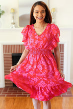Load image into Gallery viewer, Remember Me Red & Pink Floral Print Smocked Waist Midi Dress
