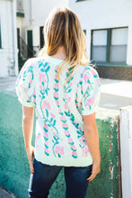 Load image into Gallery viewer, All For Love Mint Jacquard Floral Bubble Sleeve Sweater Top