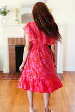 Load image into Gallery viewer, Remember Me Red & Pink Floral Print Smocked Waist Midi Dress