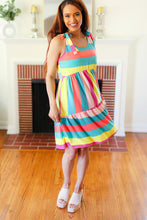 Load image into Gallery viewer, Start The Day Rainbow Stripe Shoulder Tie Tiered Dress