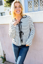 Load image into Gallery viewer, Embrace Joy Black & White Collared Stripe Ribbon Bow Tie Top