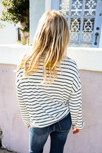 Load image into Gallery viewer, Embrace Joy Black & White Collared Stripe Ribbon Bow Tie Top