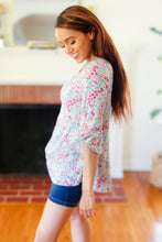 Load image into Gallery viewer, Feeling It Blue Floral Print Ruffle Three Quarter Sleeve Top