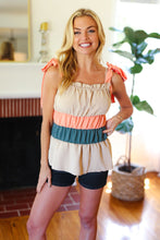 Load image into Gallery viewer, Peach Tie Knot Shoulder Detail Color Block Top