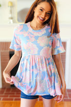 Load image into Gallery viewer, Seize The Day Blue & Pink Babydoll Ruffle Sleeve Top