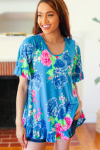 Load image into Gallery viewer, Feeling Playful Blue Floral Ruffle Sleeve & Hem Tunic Top