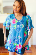 Load image into Gallery viewer, Feeling Playful Blue Floral Ruffle Sleeve & Hem Tunic Top