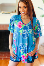 Load image into Gallery viewer, Feeling Playful Blue Floral Ruffle Sleeve & Hem Tunic Top