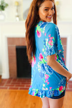 Load image into Gallery viewer, Feeling Playful Blue Floral Ruffle Sleeve & Hem Tunic Top