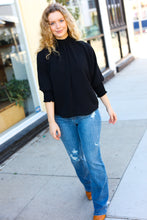 Load image into Gallery viewer, Black Smocked Three Quarter Sleeve Tie Back Top