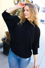 Load image into Gallery viewer, Black Smocked Three Quarter Sleeve Tie Back Top